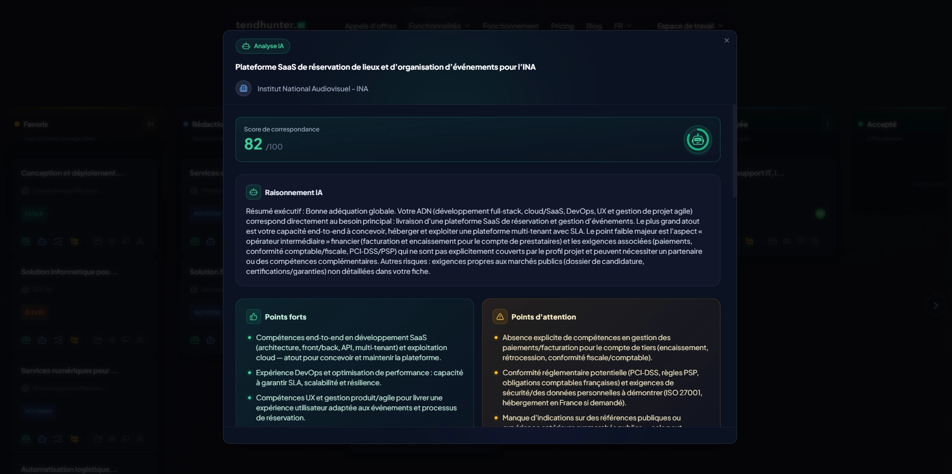 Exemple d'analyse IA de correspondance de TendHunter