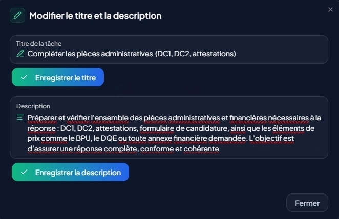Édition rapide du titre d'une tâche