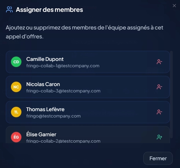 Assignation de membres du projet à une carte d'AO