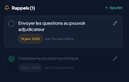 Rappels datés sur un appel d'offres