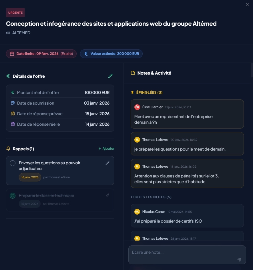Dossier complet d'un appel d'offres dans TendHunter